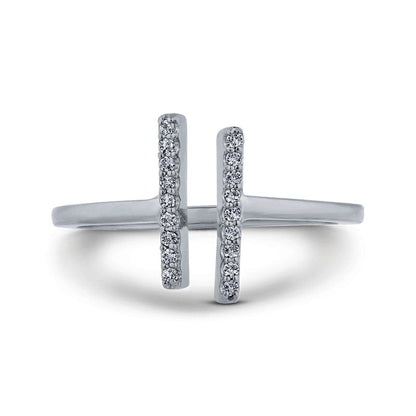 0.10 CT. T.W. Natural Diamond Double Bar Open Ring in Solid 10K White Gold