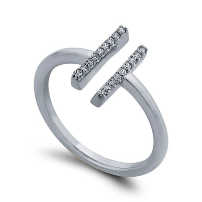 0.10 CT. T.W. Natural Diamond Double Bar Open Ring in Solid 10K White Gold