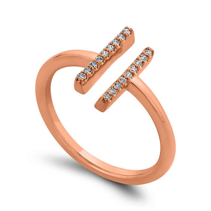 0.10 CT. T.W. Natural Diamond Double Bar Open Ring in Solid 10K Rose Gold