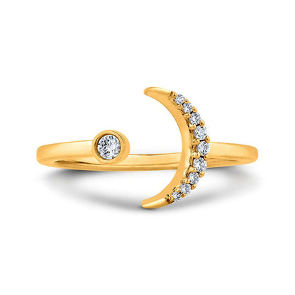 0.10 CT. T.W. Natural Diamond Crescent Moon Open Ring in Solid 10K Yellow Gold