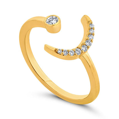0.10 CT. T.W. Natural Diamond Crescent Moon Open Ring in Solid 10K Yellow Gold
