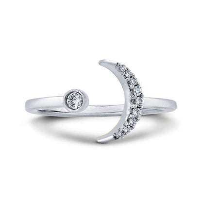 0.10 CT. T.W. Natural Diamond Crescent Moon Open Ring in Solid 10K White Gold