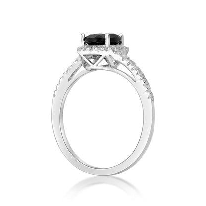 Oval Onyx and White Topaz Frame Bypass Ring in Sterling Silver