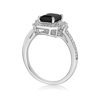 Emerald-Cut Onyx and White Topaz Octagon Frame Ring in Sterling Silver