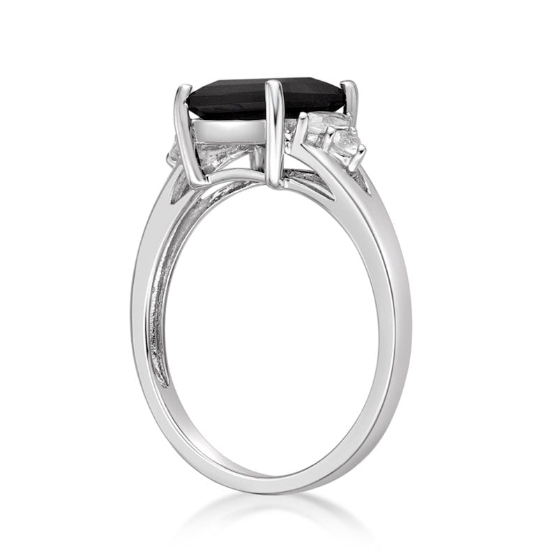 Princess-Cut Onyx and Multi-Shape White Topaz Ring in Sterling Silver