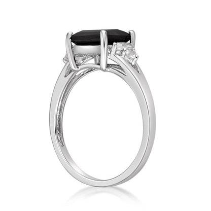 Princess-Cut Onyx and Multi-Shape White Topaz Ring in Sterling Silver
