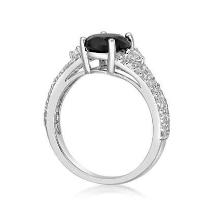 Oval Onyx and White Topaz Split Shank Ring in Sterling Silver