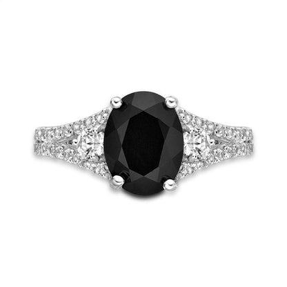 Oval Onyx and White Topaz Split Shank Ring in Sterling Silver