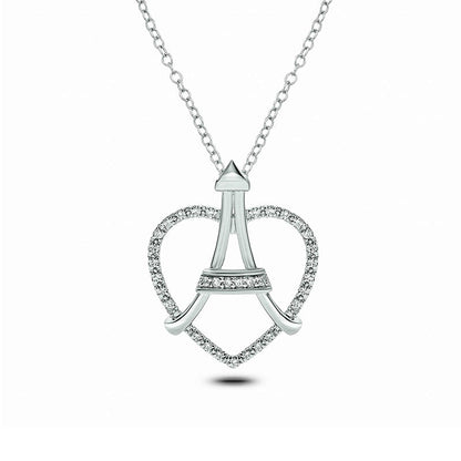 0.1 CT. T.W. Natural Diamond Heart Online Eiffel Tower Pendant in Sterling Silver