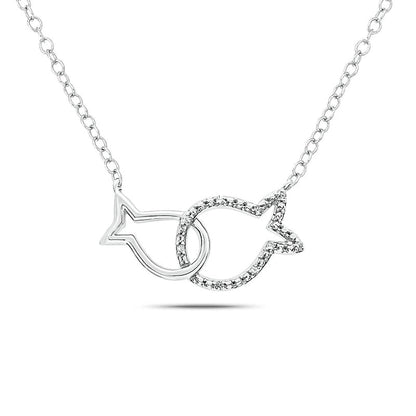 Natural Diamond Accent Interlocking Fish Necklace in Sterling Silver