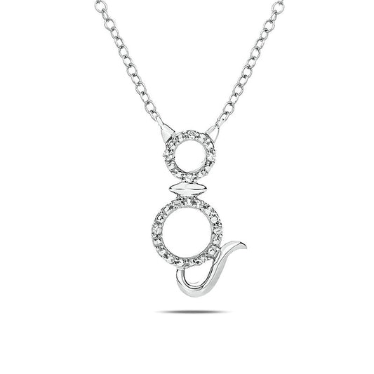 Natural Diamond Accent Cat Outline Necklace in Sterling Silver