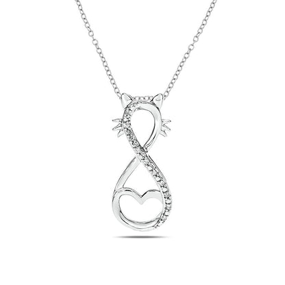 Natural Diamond Accent Infinity Cat Pendant in Sterling Silver
