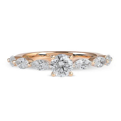 1.0 CT. T.W. Round and Marquise Natural Diamond Scallop Shank Engagement Ring in Solid 14K Rose Gold