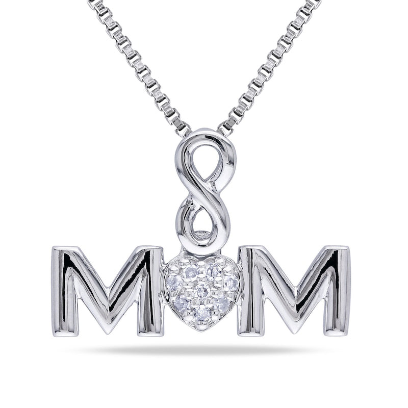 Composite Natural Diamond Accent Infinity Heart MOM" Pendant in Sterling Silver"