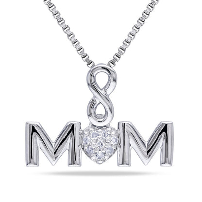 Composite Natural Diamond Accent Infinity Heart MOM" Pendant in Sterling Silver"