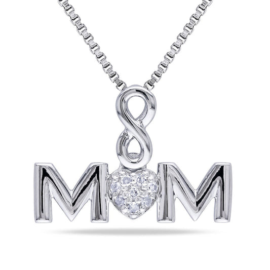Composite Natural Diamond Accent Infinity Heart MOM" Pendant in Sterling Silver"