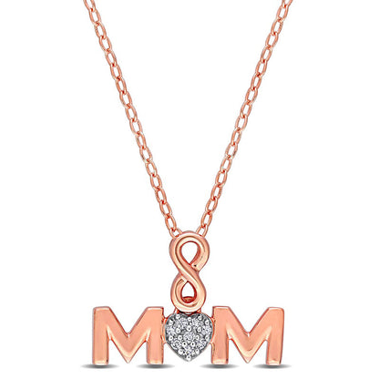 Composite Natural Diamond Accent Infinity Heart MOM" Pendant in Sterling Silver with Rose Rhodium Plate"