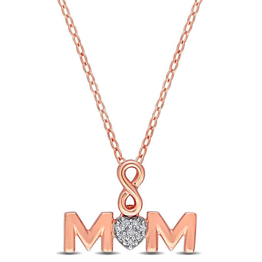 Composite Natural Diamond Accent Infinity Heart MOM" Pendant in Sterling Silver with Rose Rhodium Plate"