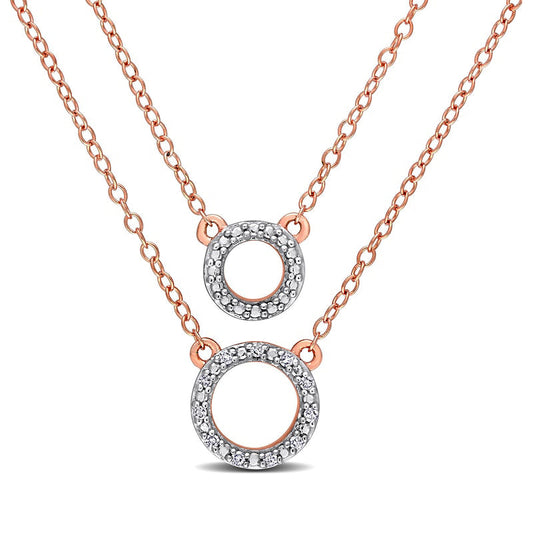 0.05 CT. T.W. Natural Diamond Double Strand Layered Circle Necklace in Sterling Silver with Rose Rhodium Plate - 19