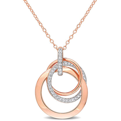 0.2 CT. T.W. Natural Diamond Interlocking Circles Trio Pendant in Sterling Silver with Rose Rhodium Plate