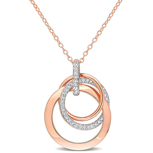 0.2 CT. T.W. Natural Diamond Interlocking Circles Trio Pendant in Sterling Silver with Rose Rhodium Plate