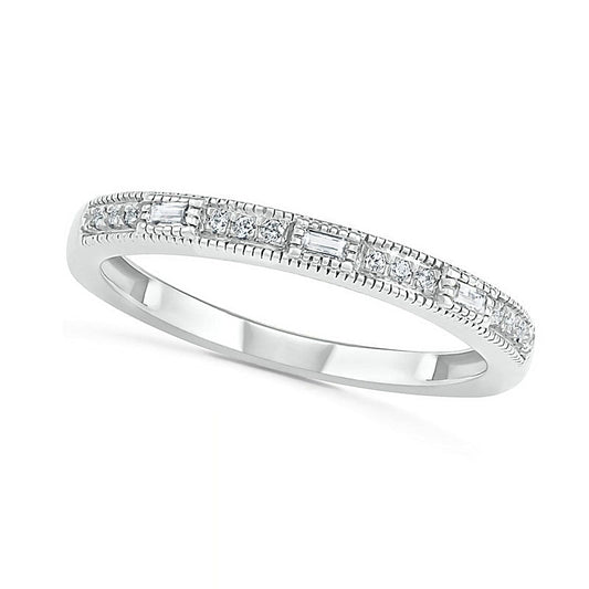 0.10 CT. T.W. Baguette and Round Natural Diamond Antique Vintage-Style Anniversary Band in Solid 10K White Gold