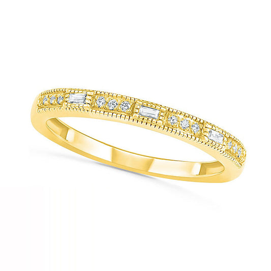 0.10 CT. T.W. Baguette and Round Natural Diamond Antique Vintage-Style Anniversary Band in Solid 10K Yellow Gold