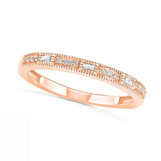 0.10 CT. T.W. Baguette and Round Natural Diamond Antique Vintage-Style Anniversary Band in Solid 10K Rose Gold