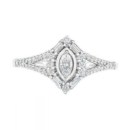 0.75 CT. T.W. Multi-Shape Natural Diamond Chevron Split Shank Bridal Engagement Ring Set in Solid 10K White Gold