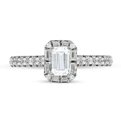 0.75 CT. T.W. Emerald-Cut Natural Diamond Frame Engagement Ring in Solid 10K White Gold (I/I1)
