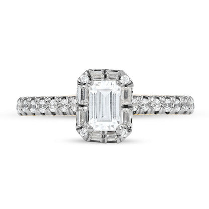 0.75 CT. T.W. Emerald-Cut Natural Diamond Frame Engagement Ring in Solid 10K Yellow Gold (I/I1)