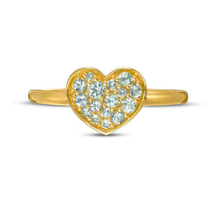 Aquamarine Cluster Heart Ring in Solid 10K Yellow Gold