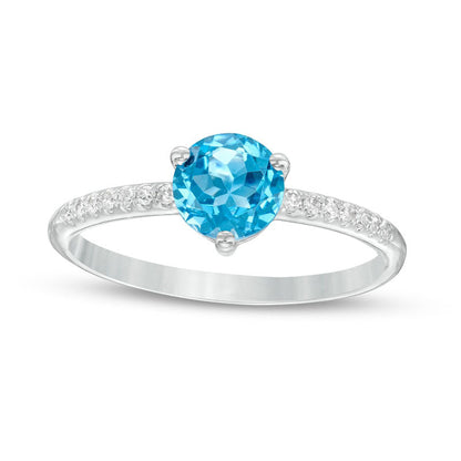 6.0mm Swiss Blue Topaz and 0.10 CT. T.W. Natural Diamond Ring in Solid 10K White Gold