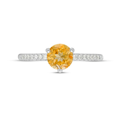 6.0mm Citrine and 0.10 CT. T.W. Natural Diamond Ring in Solid 10K White Gold