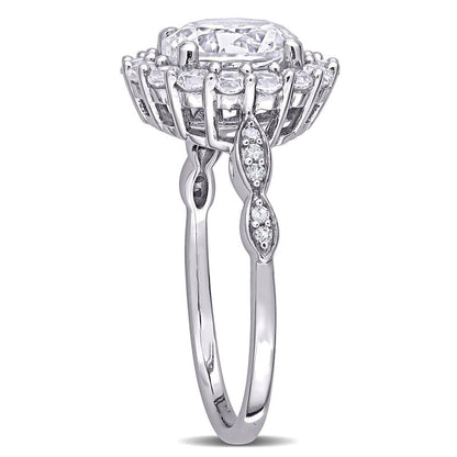 8.0mm White Lab-Created Sapphire and 0.05 CT. T.W. Diamond Frame Art Deco Engagement Ring in Solid 10K White Gold