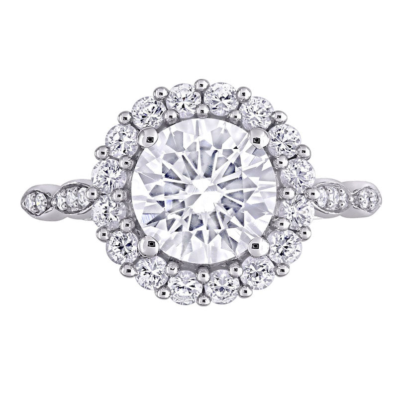 8.0mm White Lab-Created Sapphire and 0.05 CT. T.W. Diamond Frame Art Deco Engagement Ring in Solid 10K White Gold