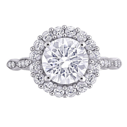 8.0mm White Lab-Created Sapphire and 0.05 CT. T.W. Diamond Frame Art Deco Engagement Ring in Solid 10K White Gold