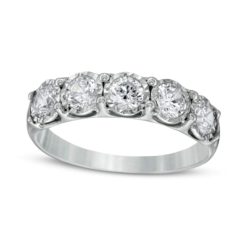 1.0 CT. T.W. Natural Diamond Five Stone Anniversary Band in Solid 10K White Gold
