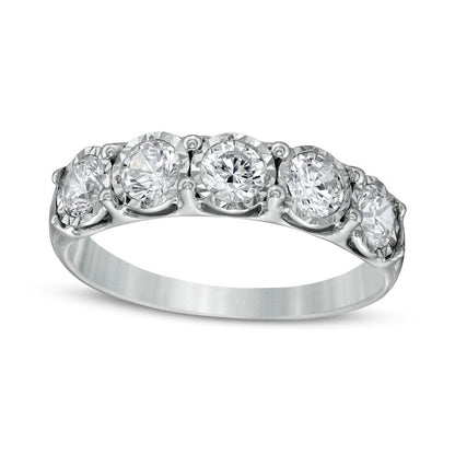 1.0 CT. T.W. Natural Diamond Five Stone Anniversary Band in Solid 10K White Gold