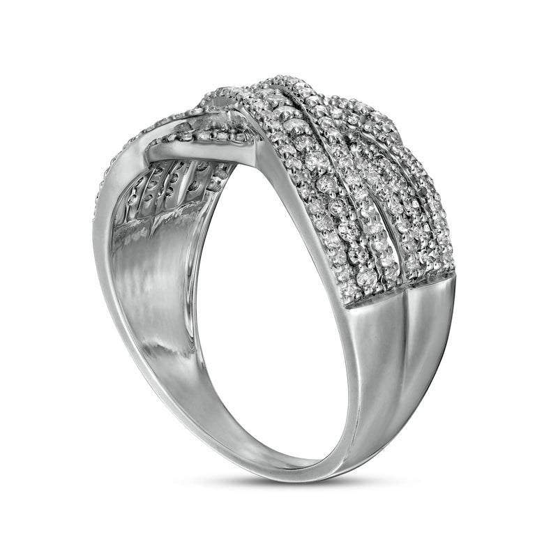 0.63 CT. T.W. Natural Diamond Multi-Row Crossover Anniversary Band in Solid 10K White Gold