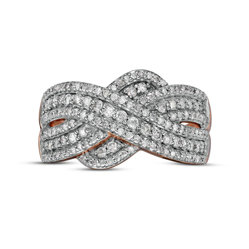 0.63 CT. T.W. Natural Diamond Multi-Row Crossover Anniversary Band in Solid 10K Rose Gold