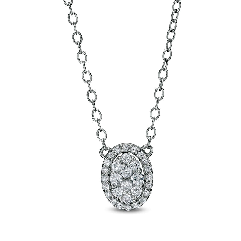 0.25 CT. T.W. Composite Oval Natural Diamond Frame Necklace in 10K White Gold