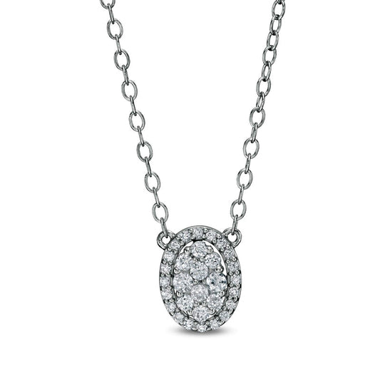 0.25 CT. T.W. Composite Oval Natural Diamond Frame Necklace in 10K White Gold