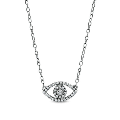 0.13 CT. T.W. Natural Diamond Evil Eye Necklace in 10K White Gold