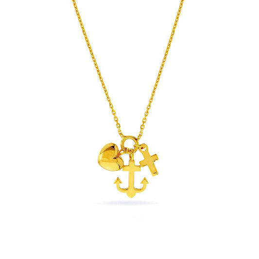 Cross, Anchor and Heart Charm Necklace in 14K Gold