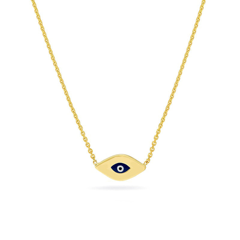 Mini Black, Blue and White Enamel Evil Eye Necklace in 14K Gold