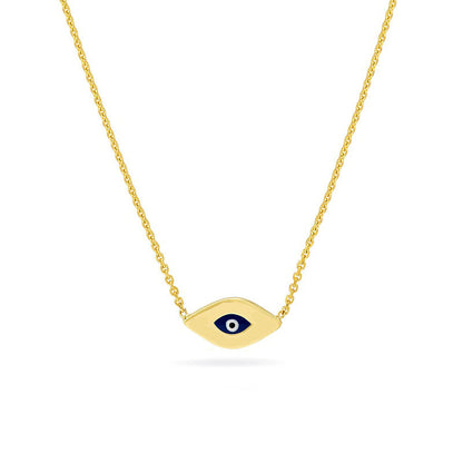 Mini Black, Blue and White Enamel Evil Eye Necklace in 14K Gold