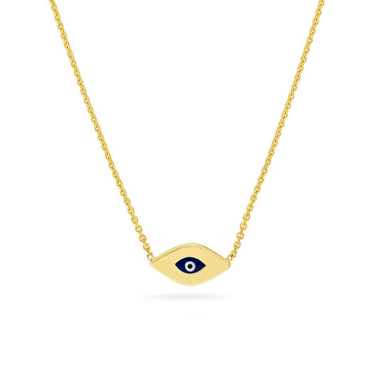 Mini Black, Blue and White Enamel Evil Eye Necklace in 14K Gold