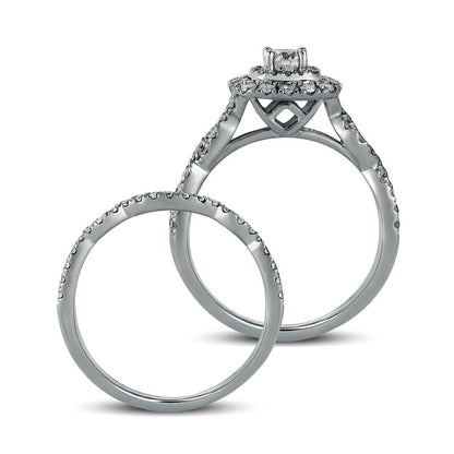 1.0 CT. T.W. Natural Diamond Double Cushion-Shaped Frame Twist Shank Bridal Engagement Ring Set in Solid 10K White Gold