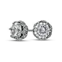 6.5mm White Lab-Created Sapphire Ornate Outer Edge Vintage-Style Stud Earrings in Sterling Silver